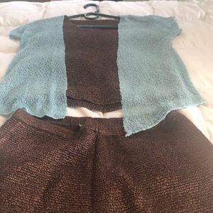 Brown textured pant set.